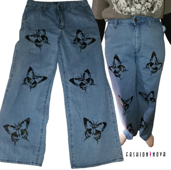 Fashion Nova‎ Butterfly Jeans 12/ Junior 13 - Picture 1 of 16
